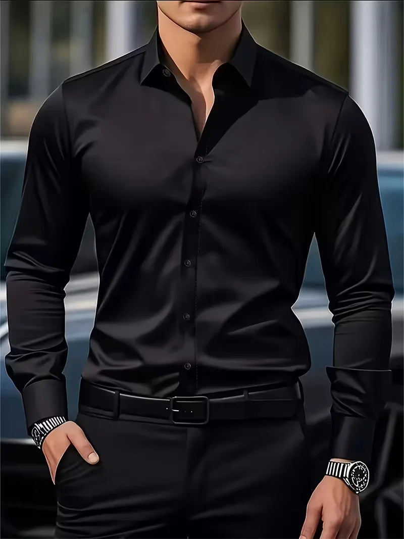 Men's Long Sleeve Business Casual Shirt — Lightweight Breathable Work Top