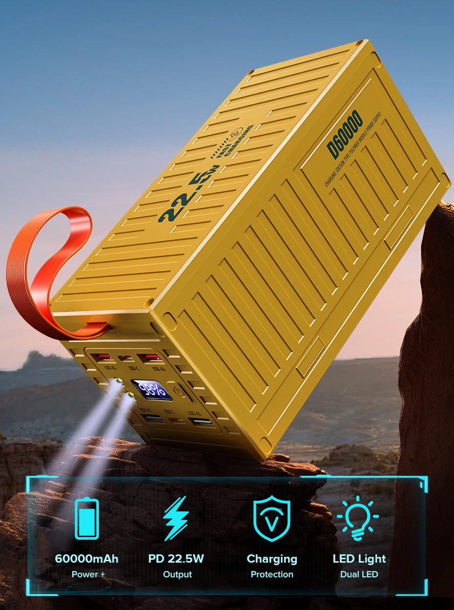 QOOVI 60000mAh Power Bank – 22.5W PD & QC 3.0 Fast Charging Portable Power Station for iPhone & Android