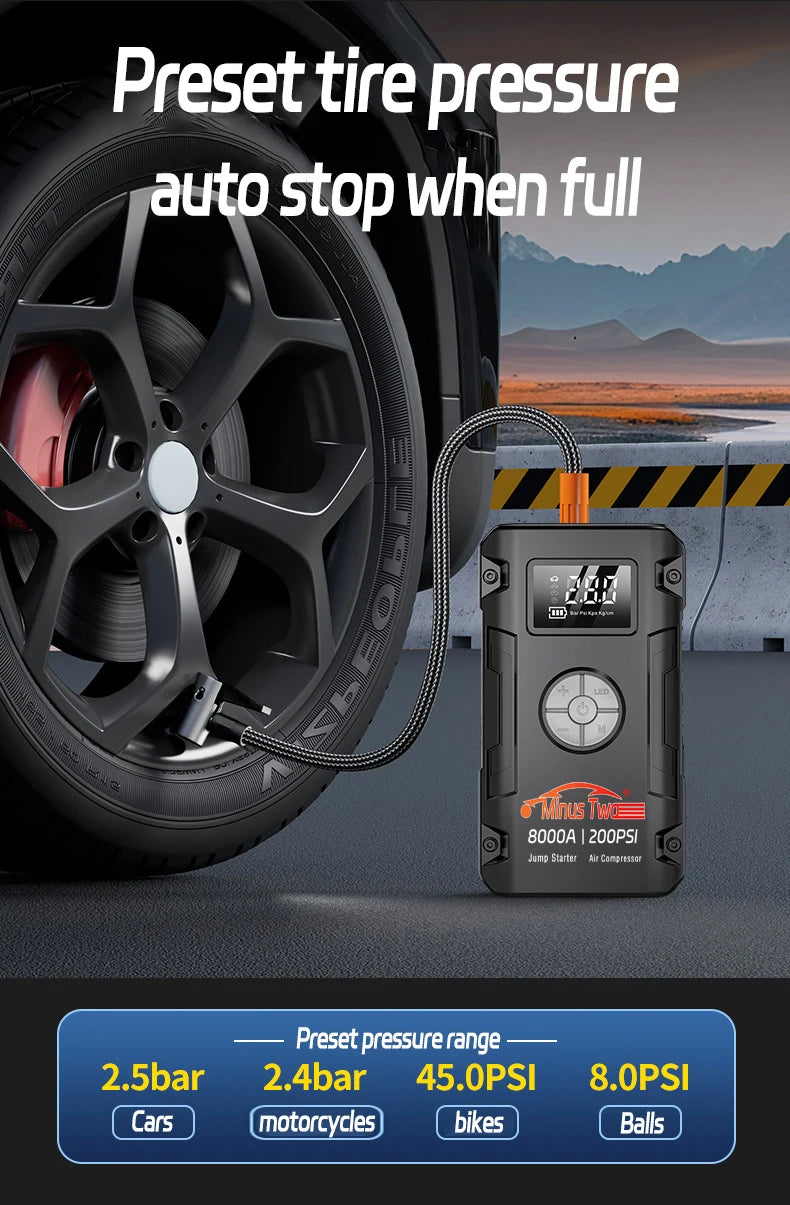 8000A Peak Car Jump Starter – All-in-One Power Bank, LED Flashlight & Emergency Booster for SUV & Truck