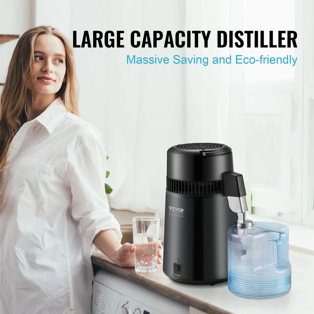 SucceBuy Water Distiller 4L — 750W Countertop Pure Water Purifier with Activated Carbon Filter