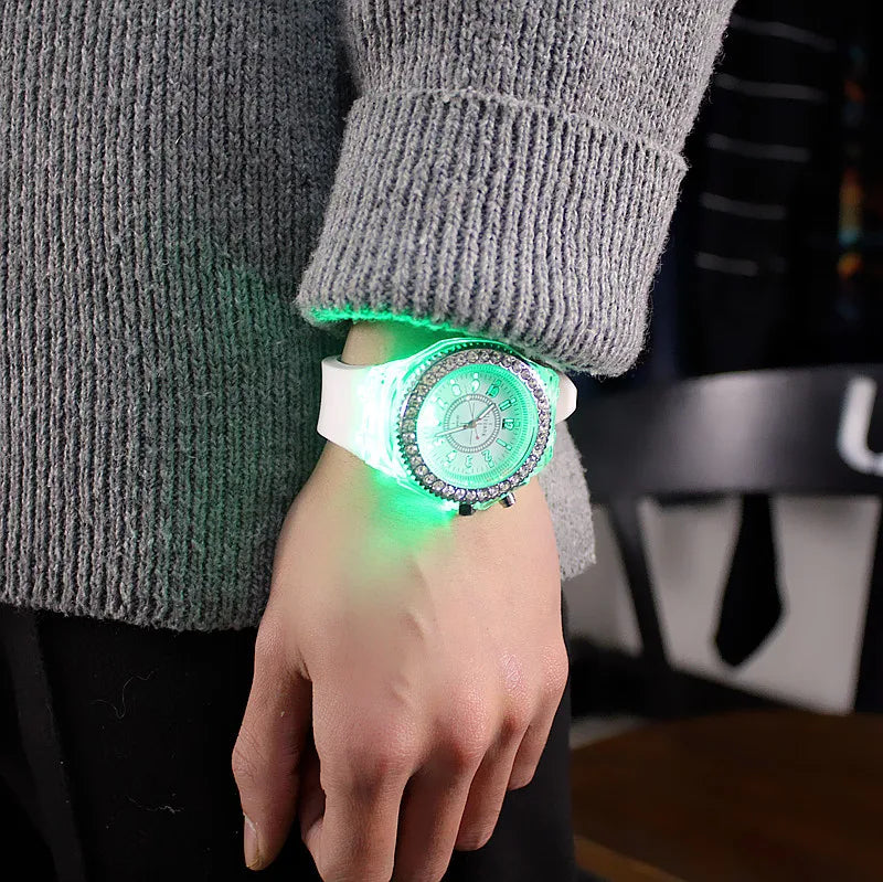 LED Luminous Flash Rhinestone Watch | Kids Men Women Silicone Fashion Wristwatch
