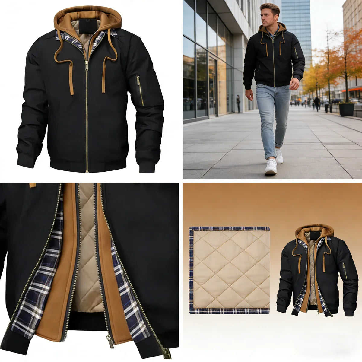 Men's Hooded Windbreaker Jacket – Zip-Front Casual Layer