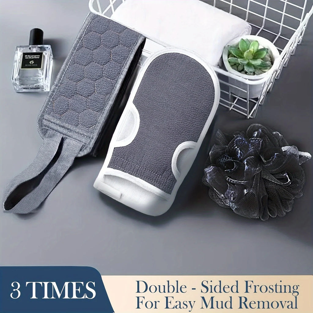 Exfoliating Body Scrubber Set – Back Scrubber, Bath Glove & Shower Loofah Sponge for Deep Clean