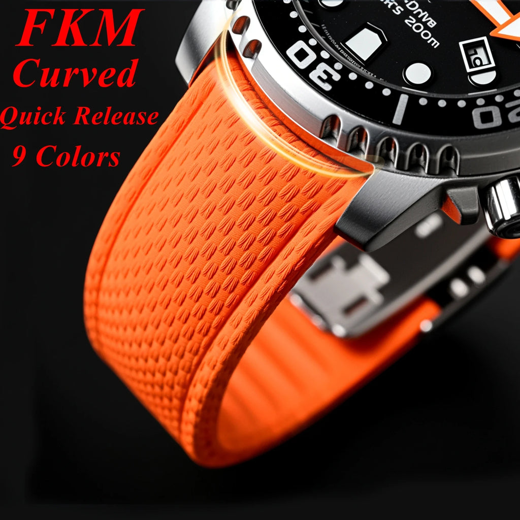 CTS Curved FKM Rubber Quick Release Watch Strap | 18-24mm Universal Diving Bracelet Band