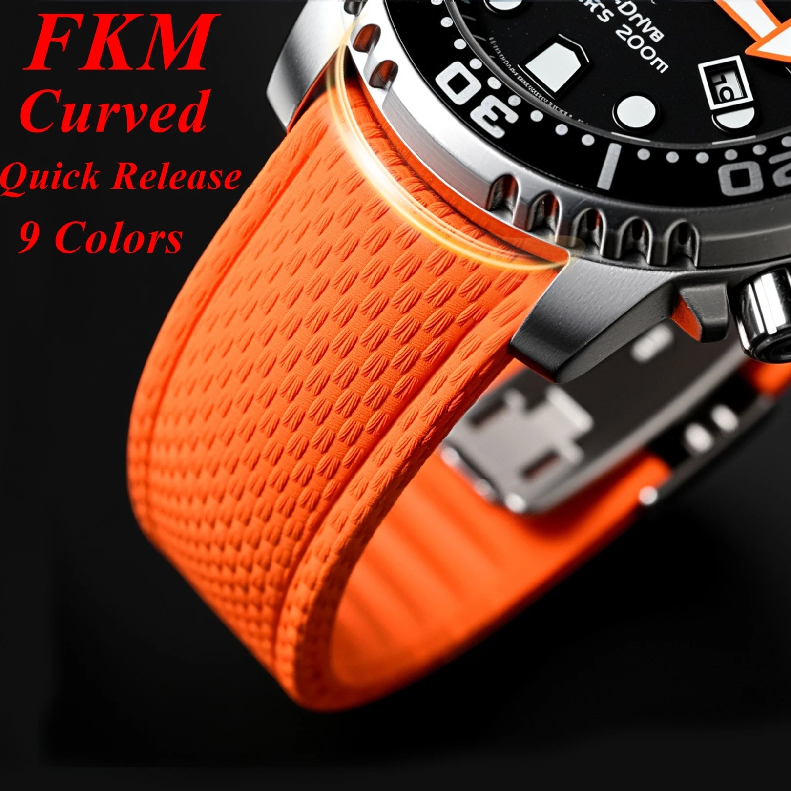 CTS Curved FKM Rubber Quick Release Watch Strap | 18-24mm Universal Diving Bracelet Band