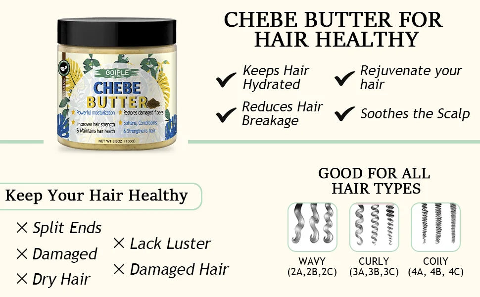 GOIPLE Chebe Hair Care Products Deep Nourish & Moisturize Conditioner Smoothing Anti-loss Breakage Hair Oil or Butter or Powder