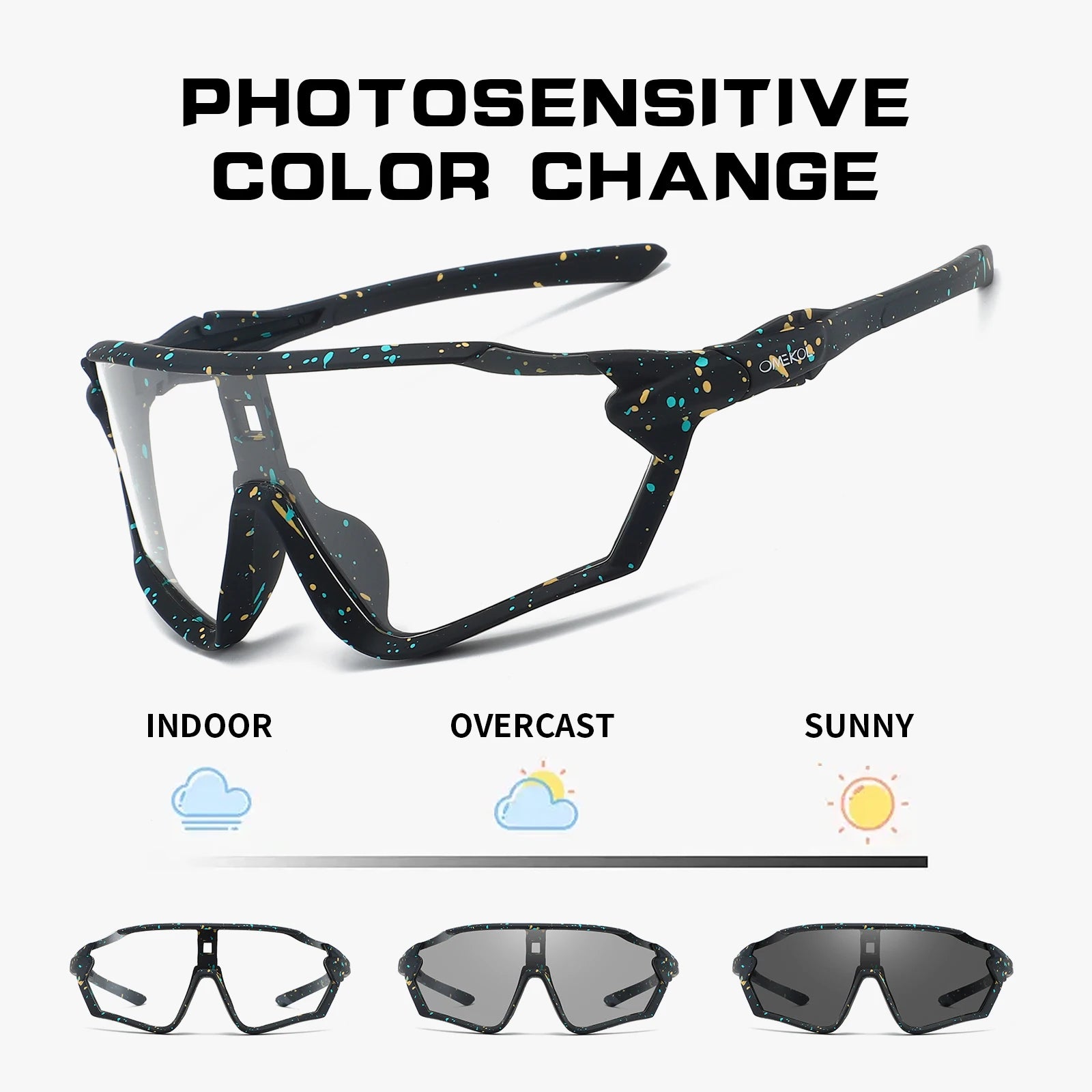 OMEKOL Photochromic Cycling Sunglasses | Men Women Outdoor MTB Mountain Bike Baseball Eyewear