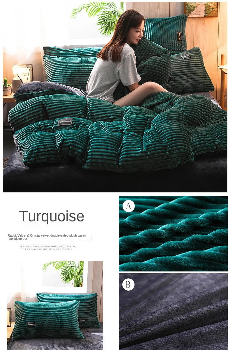 Thick Velvet Duvet Cover Set – Warm Solid Color 3-Piece Bedding, 12 Colors & 4 Sizes