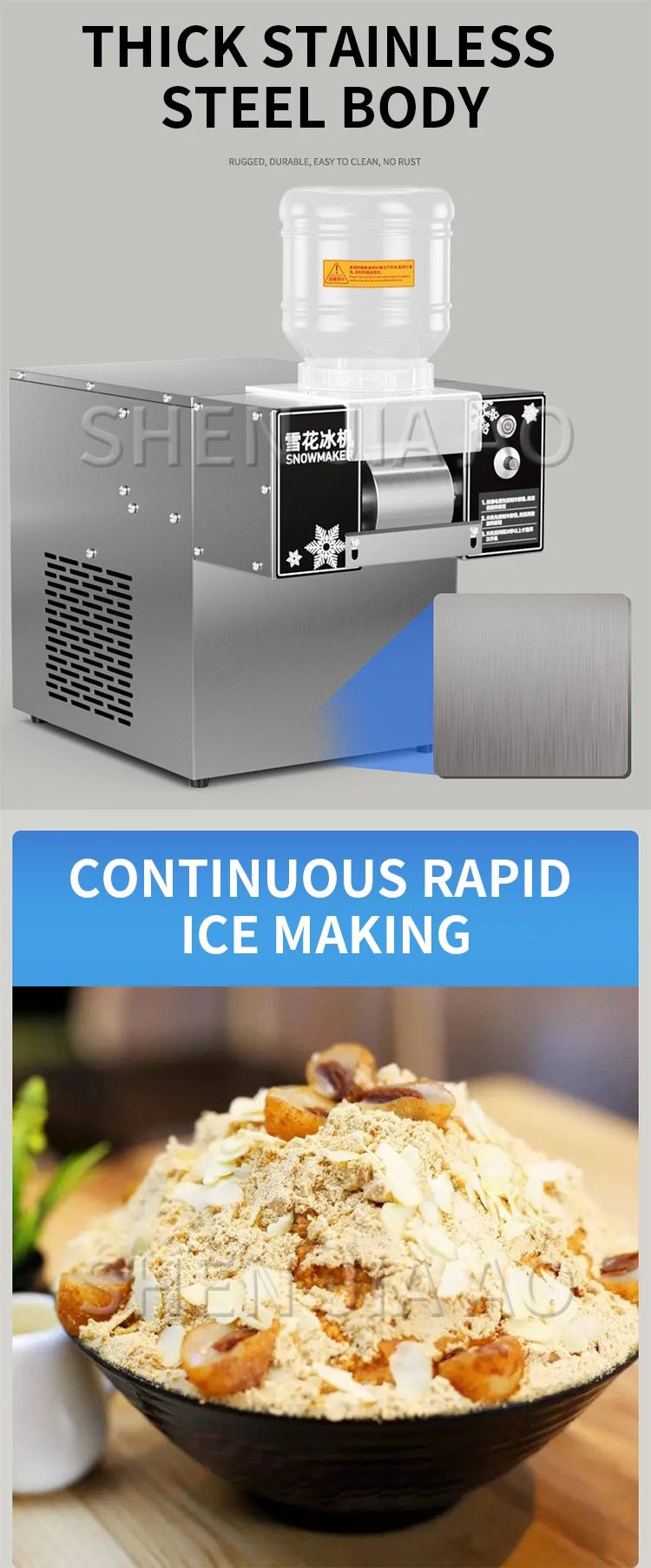 Mini Snow Ice Shaver Machine – 60KG/24h Snowflake Bingsu Maker 110V/220V