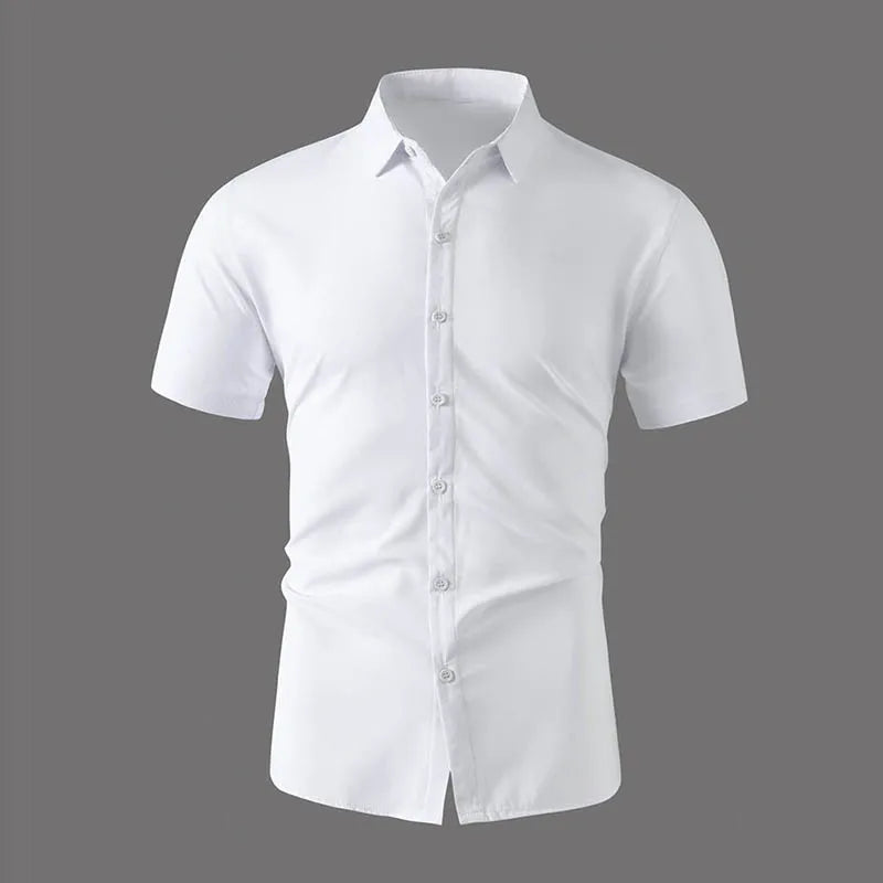 Men's No-Iron Solid Color Short Sleeve Shirt — Wrinkle-Free Casual Shirt