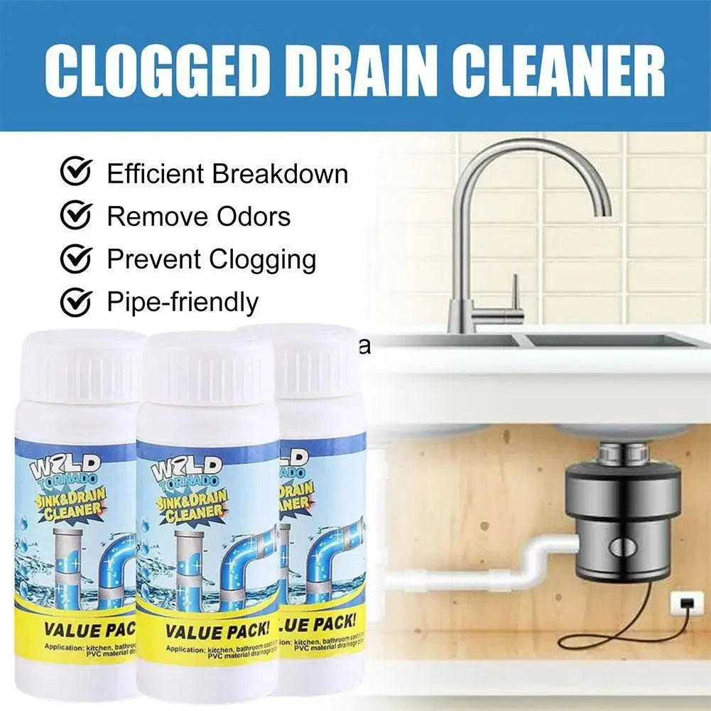 No More Blocked Drains — Powerful Pipe Unclogging Agent & Sewer Powder | Removes Odors & Blockages, 1/2/3/6 Pack Options