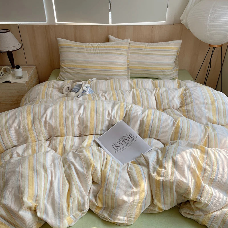100% Cotton Stripe Bedding Set – Duvet Cover with Pillowcases, Twin to King