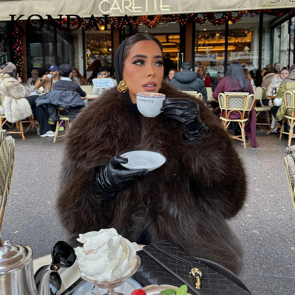 Women's Oversized Faux Fur Jacket – Single-Breasted Elegant Warm Coat