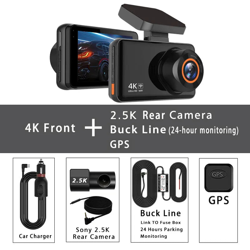 UHD 4K+2.5K Dual Lens Dash Cam – WiFi, GPS, WDR Night Vision, Mini Car DVR Black Box