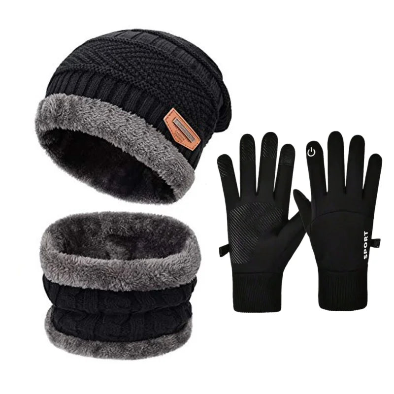 Men's Winter Hat, Neck Warmer and Touchscreen Glove Set