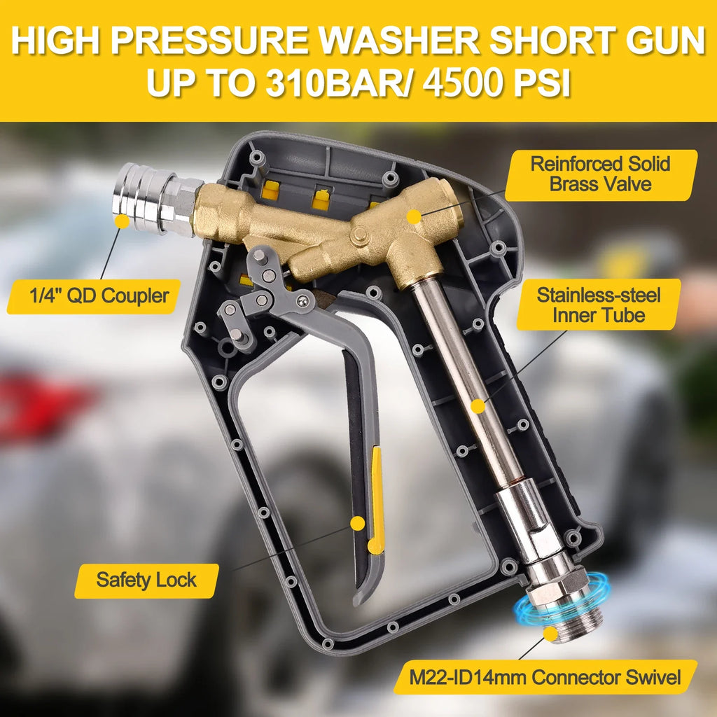 BEAR FORCE Pressure Washer Spray Water Gun — M22-14mm Inlet with Quick Connector for Nozzles, Wand & Foam Cannon