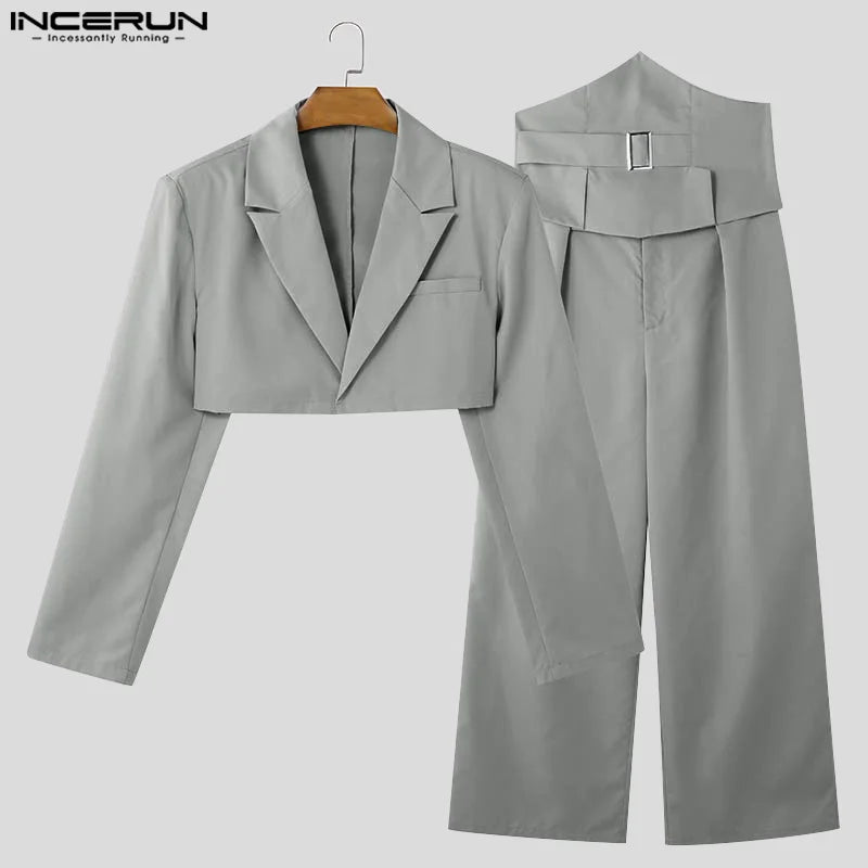 Men's Cropped Waistband Wide Leg Pants & Top Solid 2-Piece Set S–5XL – Handsome Casual Suit