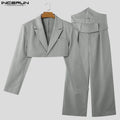 Men's Cropped Waistband Wide Leg Pants & Top Solid 2-Piece Set S–5XL – Handsome Casual Suit