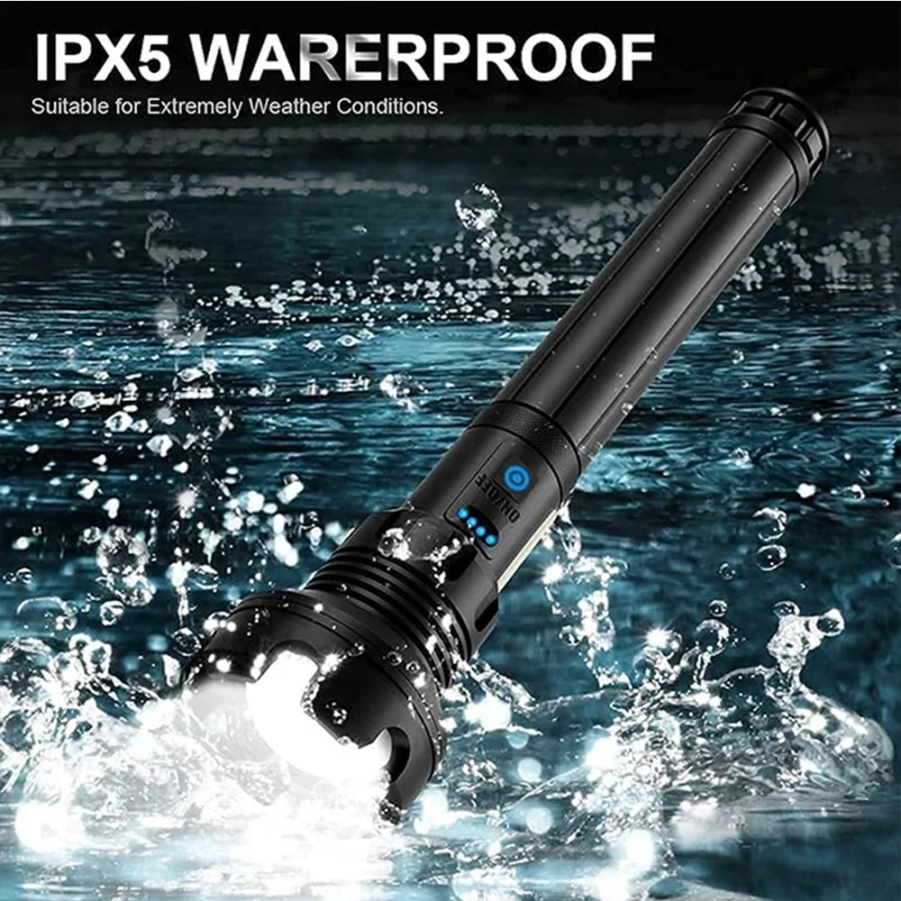 90000 Lumens XHP90 LED Tactical Flashlight – Rechargeable USB Zoomable 7-Mode Torch