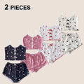 Women's Heart Print Frill Trim Cami Top & Shorts Loungewear | Soft Ribbed Pajama Set