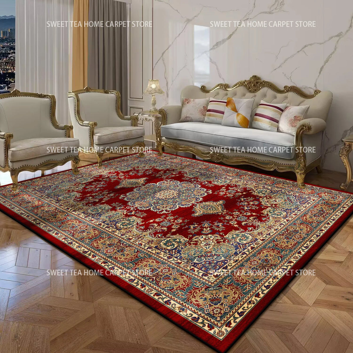 Persian Luxury Red Carpet – Large Non-Slip Living Room Rug, Bedroom & Lounge, 14 Styles & 15 Sizes