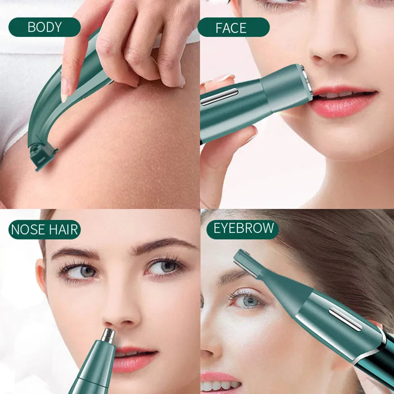 GZHJGOS 4-in-1 Electric Hair Trimmer for Women & Men – Face, Eyebrow, Nose, Body, USB Rechargeable