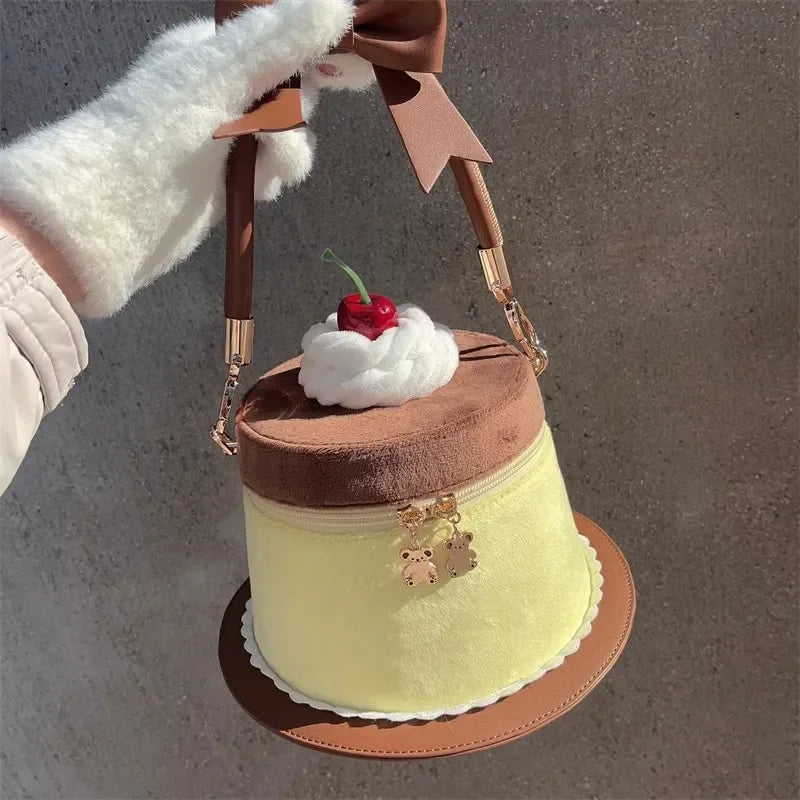 miyagawa Lolita Cake Bucket Bag – Sweet Kawaii Patchwork Handbag for Women & Teen Girls