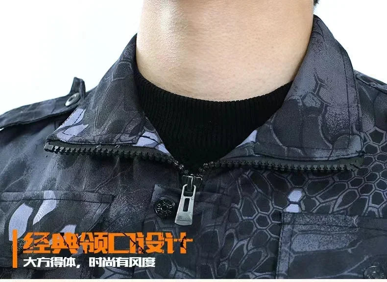 Men's Python Pattern Tactical Tracksuit – Wear-Resistant Outdoor Work Suit (M–4XL)