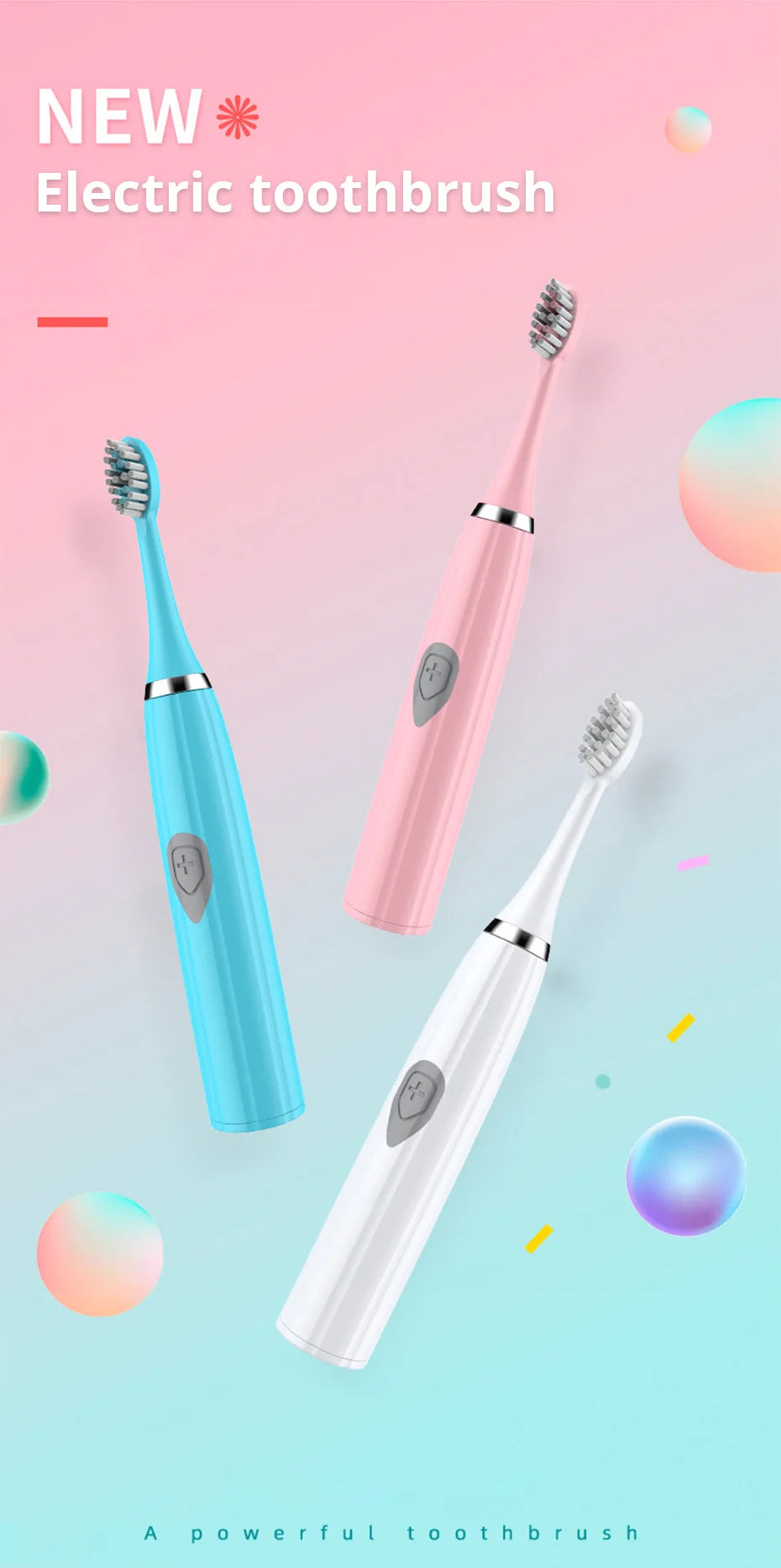Tongwode Sonic Electric Toothbrush for Adults – Soft Bristle, IPX6 Waterproof, 3 Brush Heads