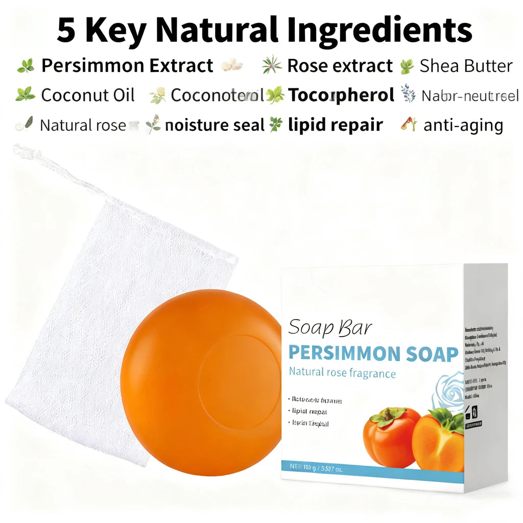 Persimmon Soap Bar – Japanese Persimmon & Green Tea Extract Deodorizing Bar for Men & Women