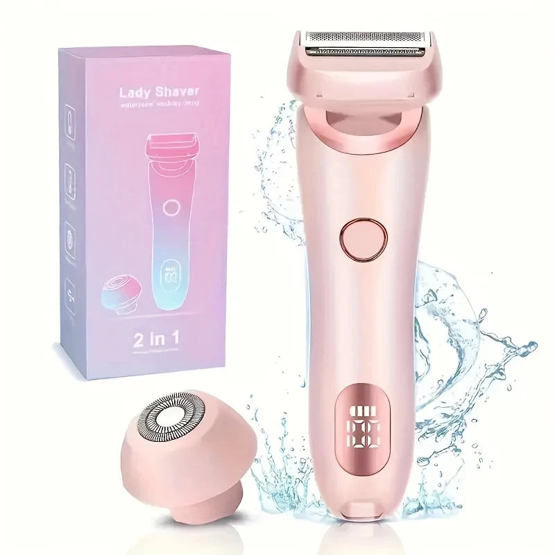 Women's 2-in-1 Electric Shaver & Bikini Trimmer – IPX7 Waterproof, Dual Head, USB Rechargeable