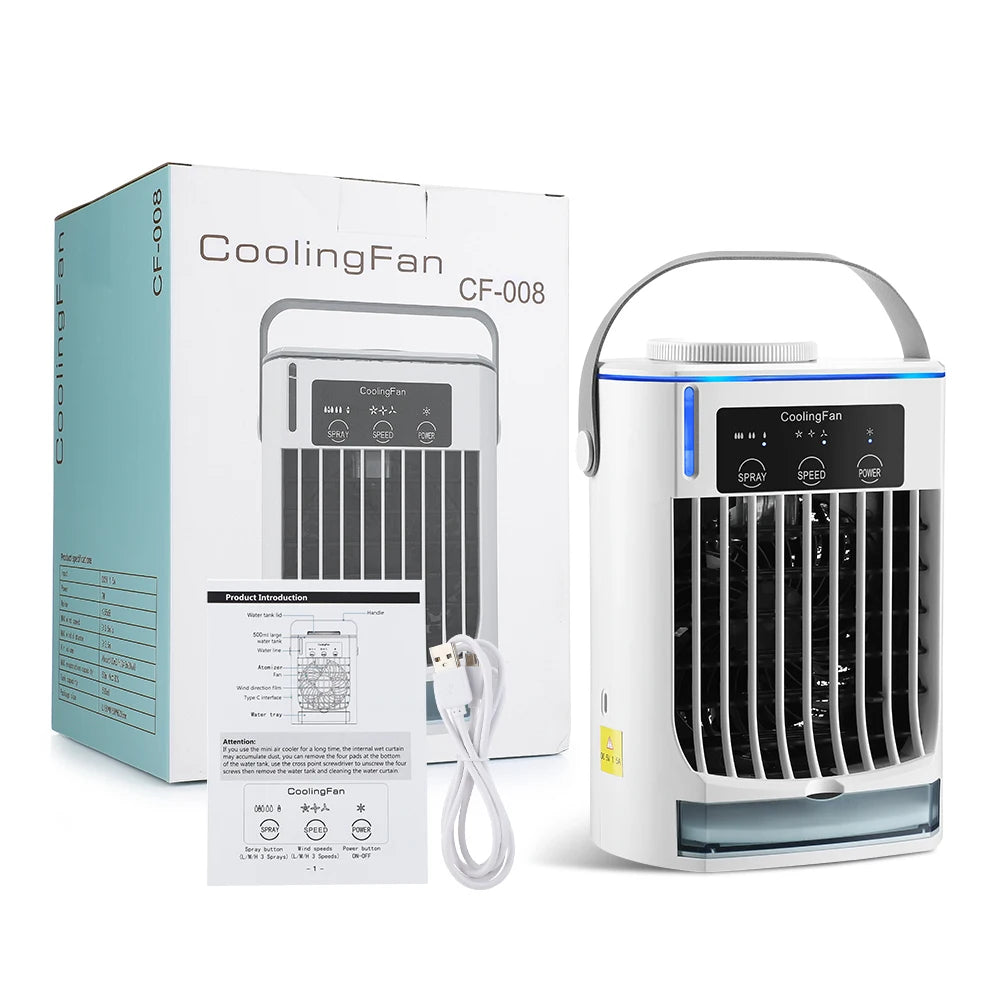Portable Desktop Air Cooler Fan – Rechargeable Spray Mist Cooling for Home & Office