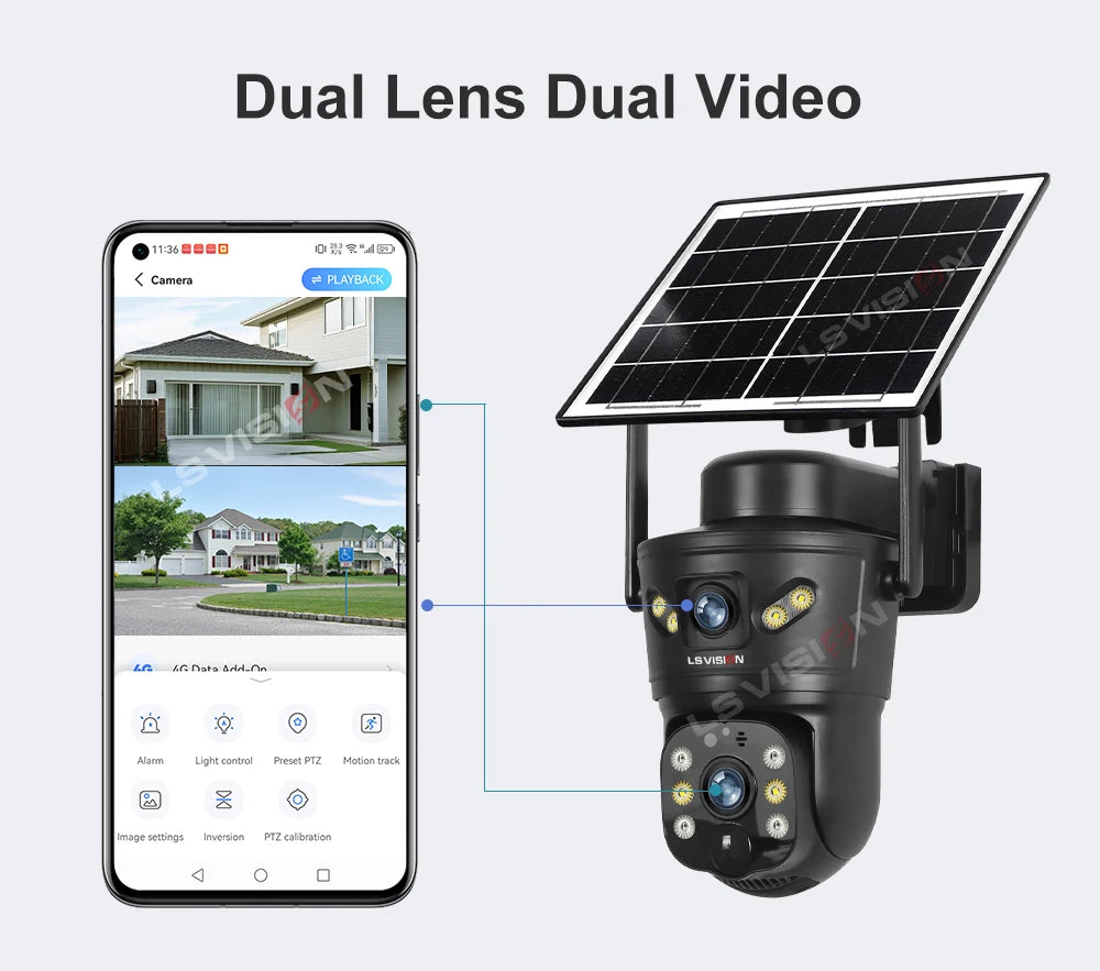 8MP Dual Lens Solar Security Camera – 4G/WiFi, PTZ 355°, PIR Human Detection, Night Vision | Outdoor CCTV