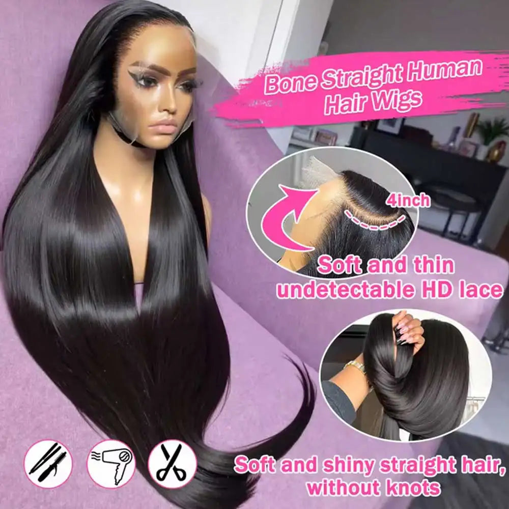 40–42 Inch Bone Straight Lace Front Wig | Glueless 13x4 13x6 HD Lace Human Hair for Women