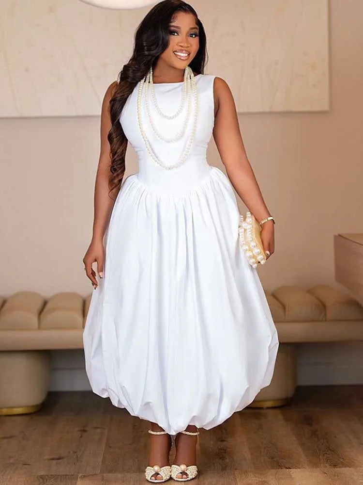 High Waist Corset Sleeveless Long Dress — Casual Fashion White Elegant Maxi Dress