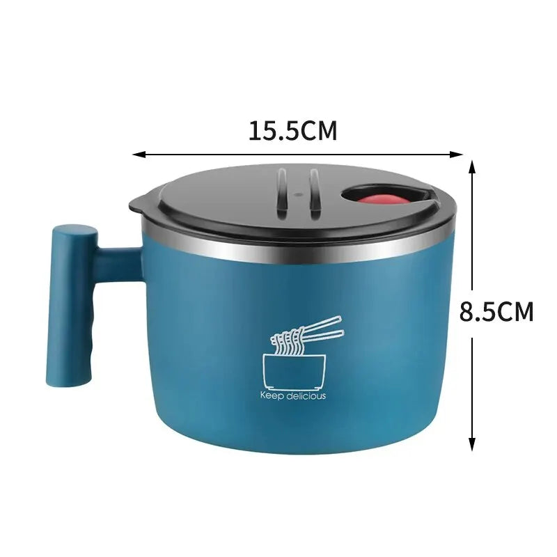 Stainless Steel Noodle Bowl with Lid — Sealed Portable Draining Bowl for Kitchen Use