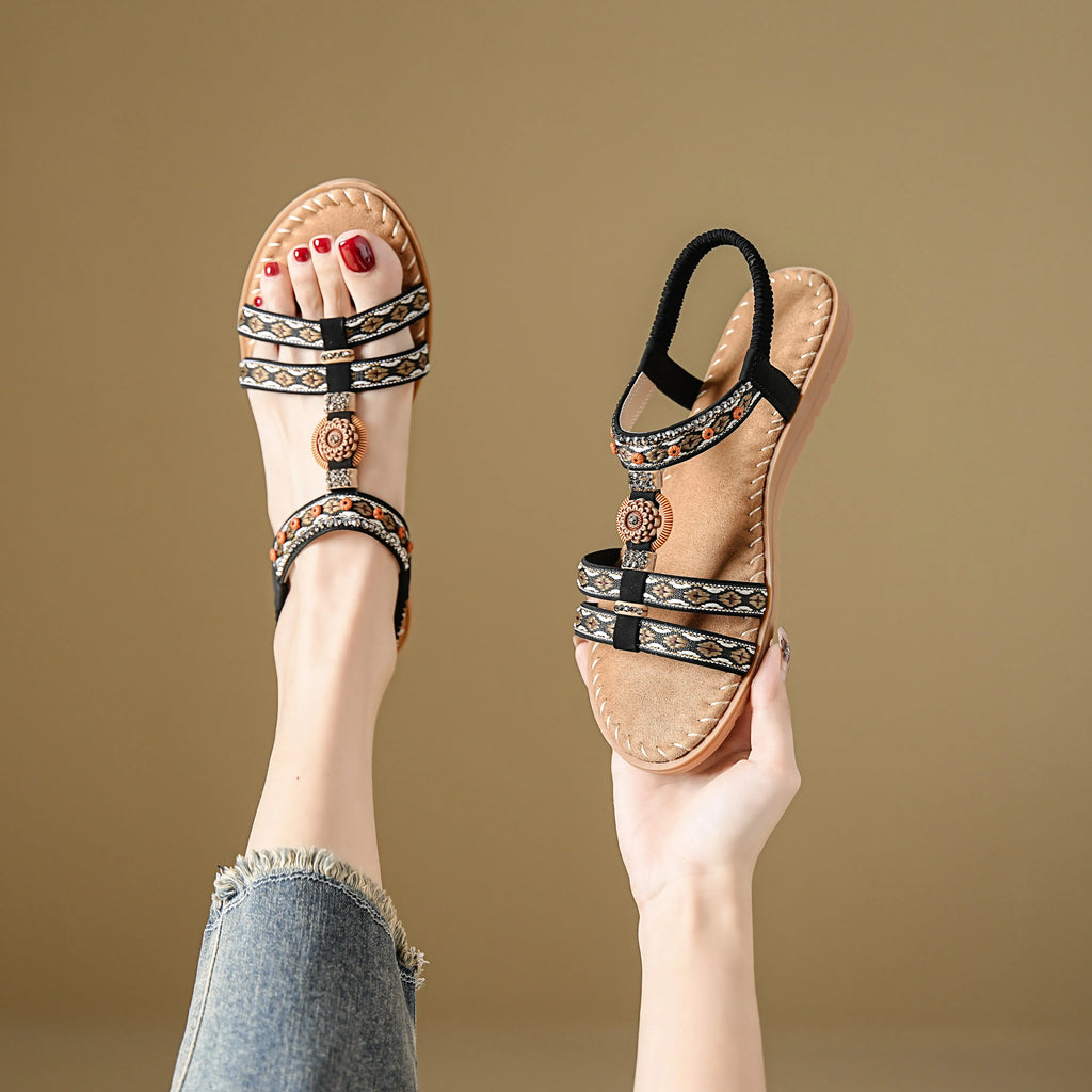 Women's Bohemian Flat Beach Sandals – Anti-Slip Elegant One-Line Sandals