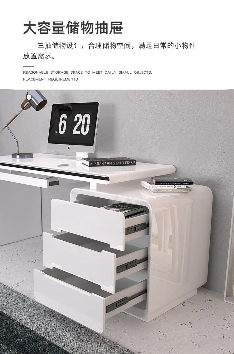 Modern Office Computer Desk with Cabinet & Keyboard Shelf — MDF Writing Workstation