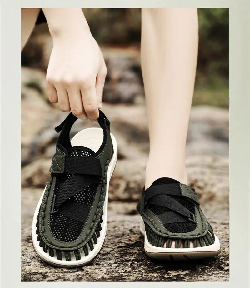 Men's Handmade Woven Beach Sandals – Breathable Casual Flat Sandals