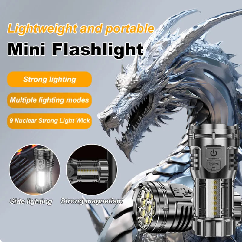 Mini LED Flashlight – USB Rechargeable, 10W, Adjustable Zoom, 100–200m, Waterproof Outdoor Torch