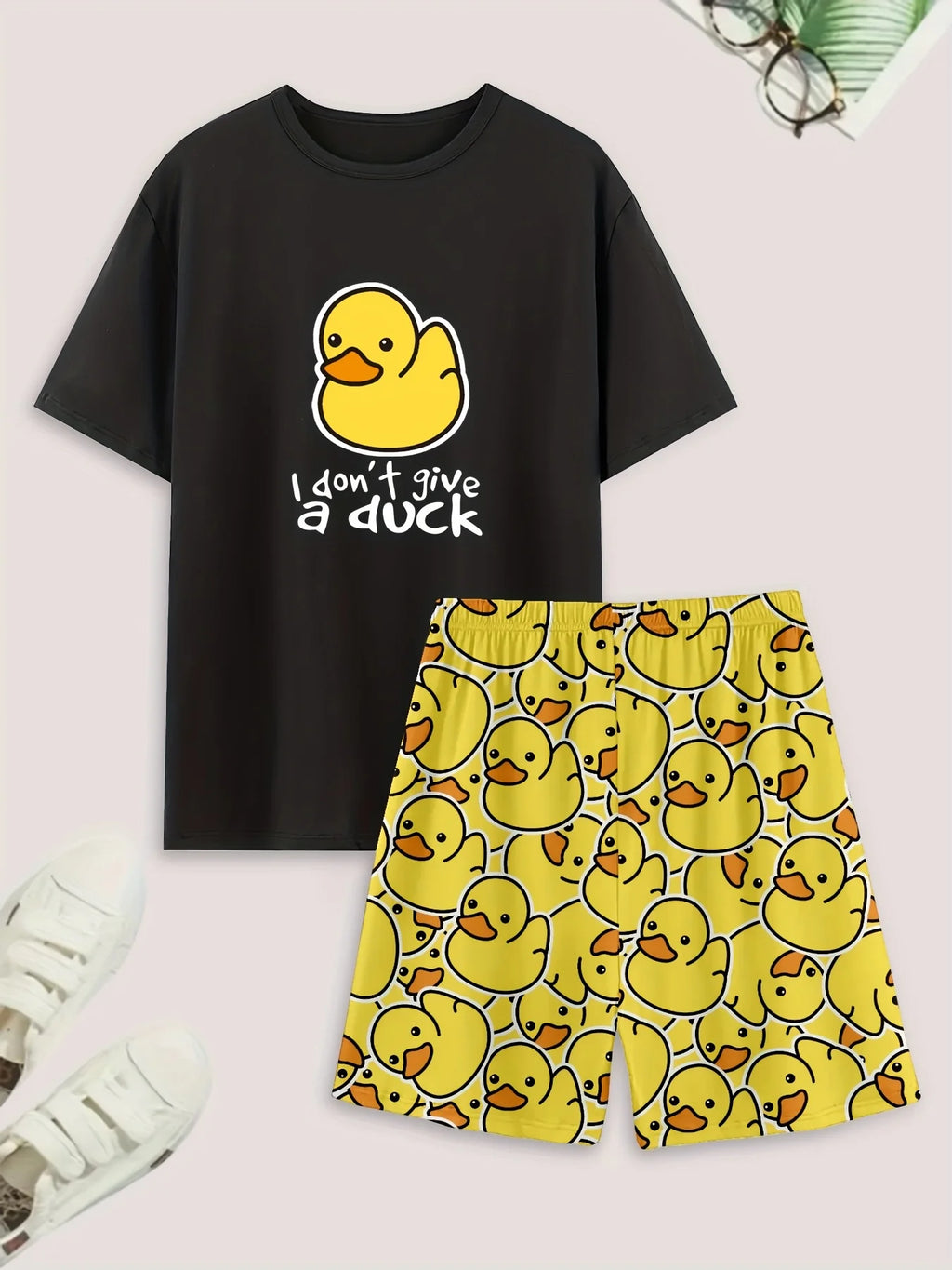 Women's Duck Print Casual Pajamas Set | Shorts & T-Shirt Comfortable Summer Homewear