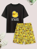Women's Duck Print Casual Pajamas Set | Shorts & T-Shirt Comfortable Summer Homewear