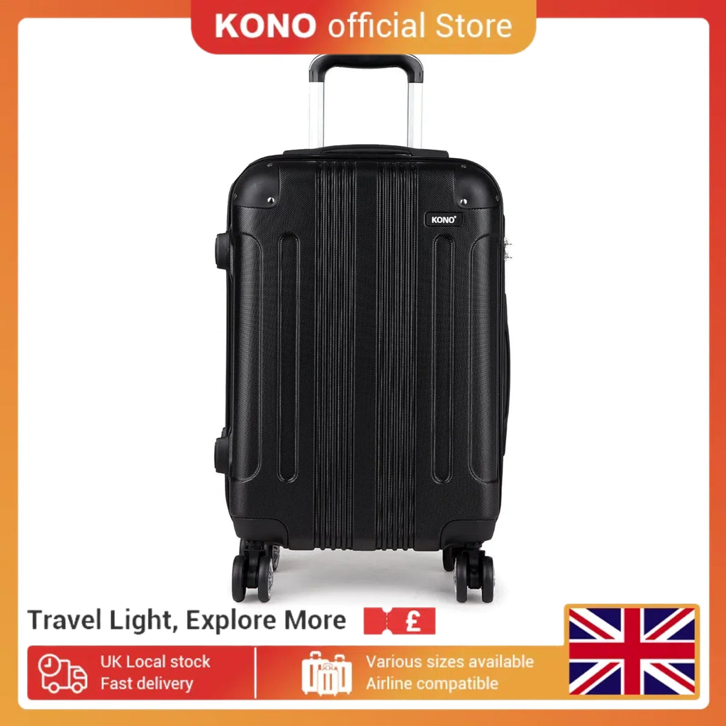 Kono ABS Hard Shell Spinner Luggage — 4-Wheel 360° Trolley Suitcase (19"/24"/28")