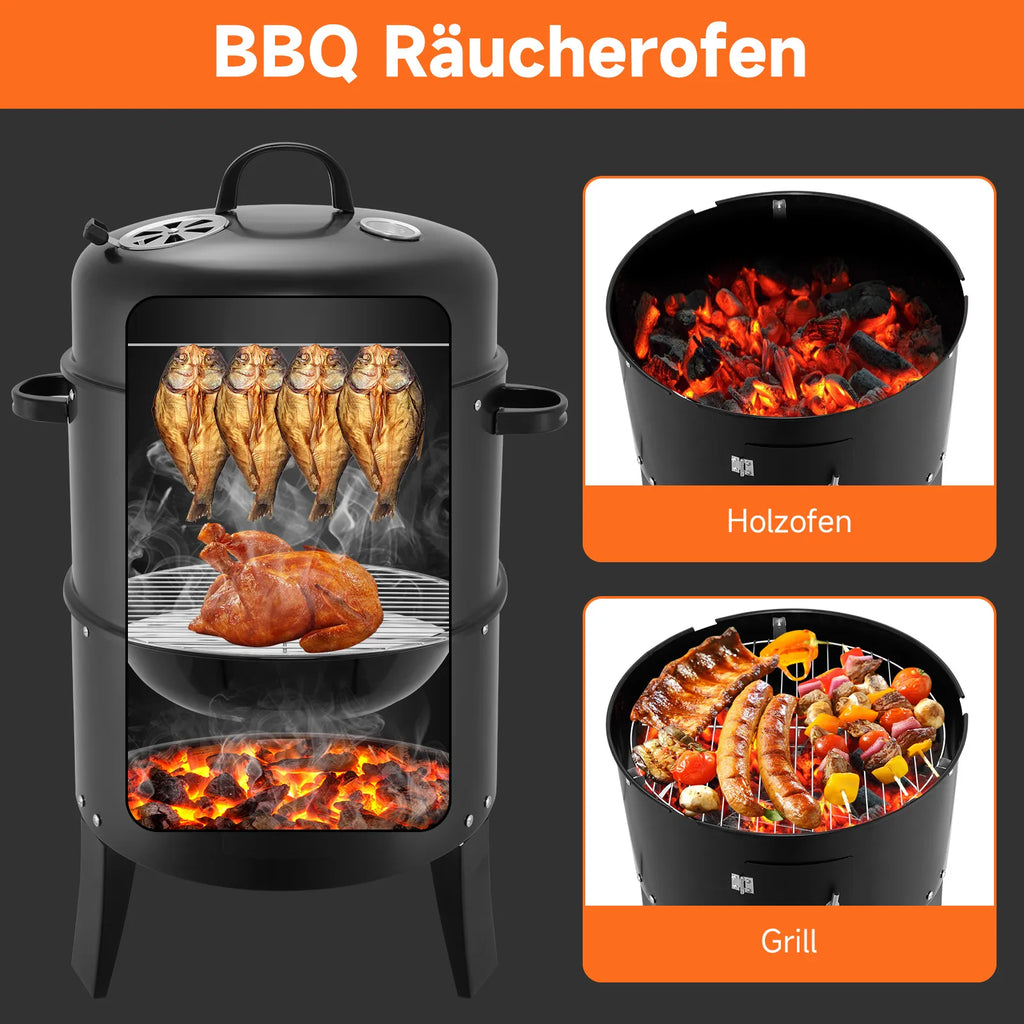 3-in-1 Vertical Portable Smoker Grill | 400 Sq. In., Detachable 2-Layer Design, Built-in Thermometer, Camping & Backyard BBQ
