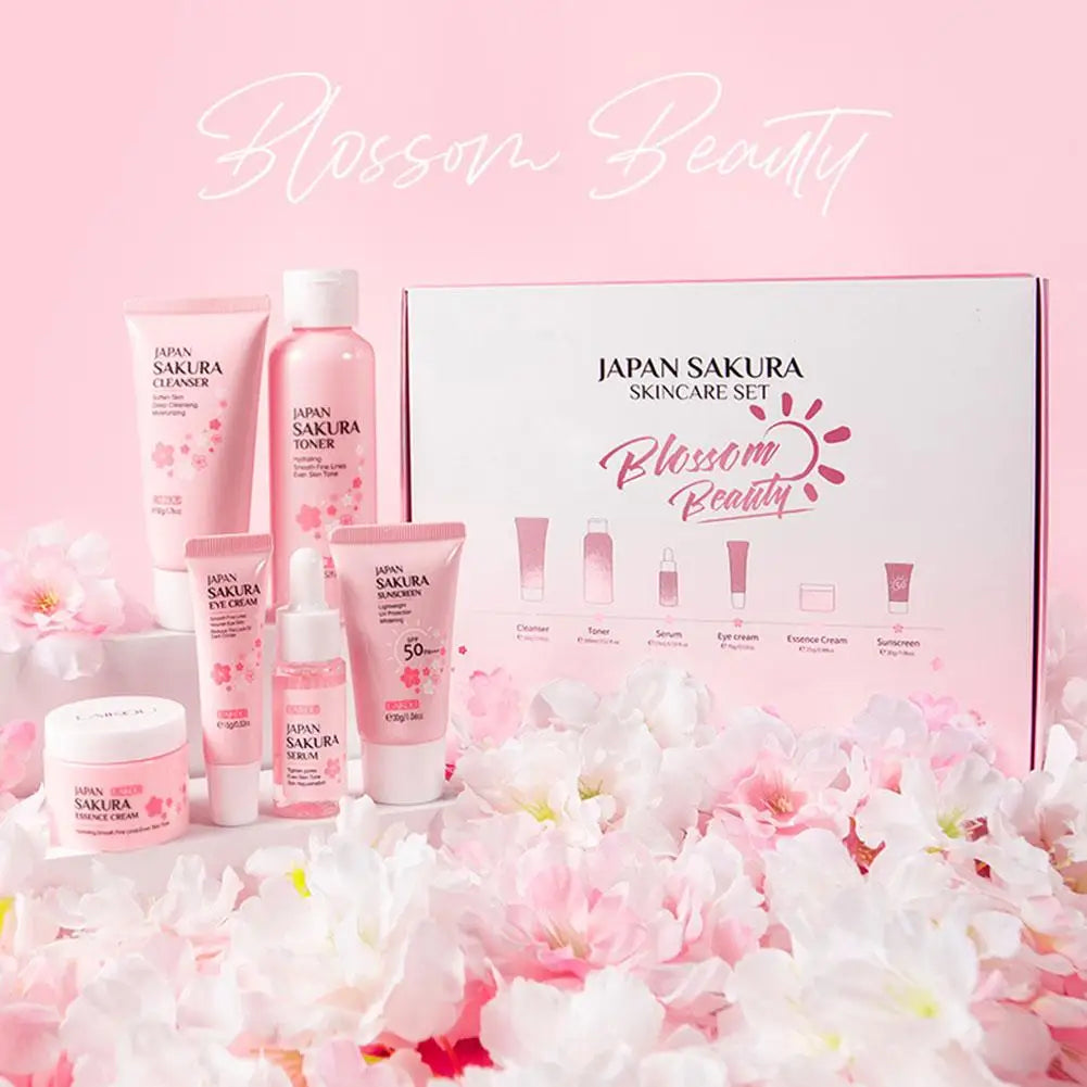 LAIKOU Sakura 6-Piece Skincare Gift Set – Full Routine with Cleanser, Toner, Serum, Eye Cream, Cream & Sunscreen