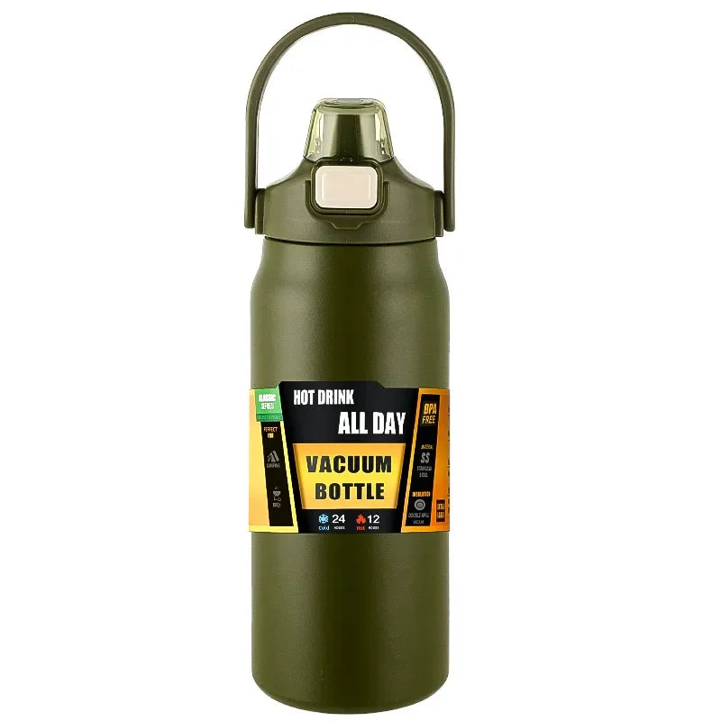 Insulated Stainless Steel Water Bottle with Pop-Up Straw – Double-Wall Vacuum, 24Hr Cold/8Hr Hot, 800ml–1500ml, 9 Colors