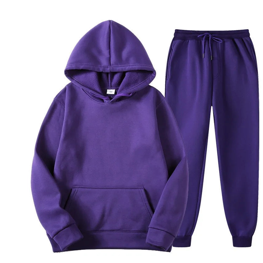 Men's Solid Color Hoodie & Pants Tracksuit Set – Fashionable Casual Sport (S–3XL)