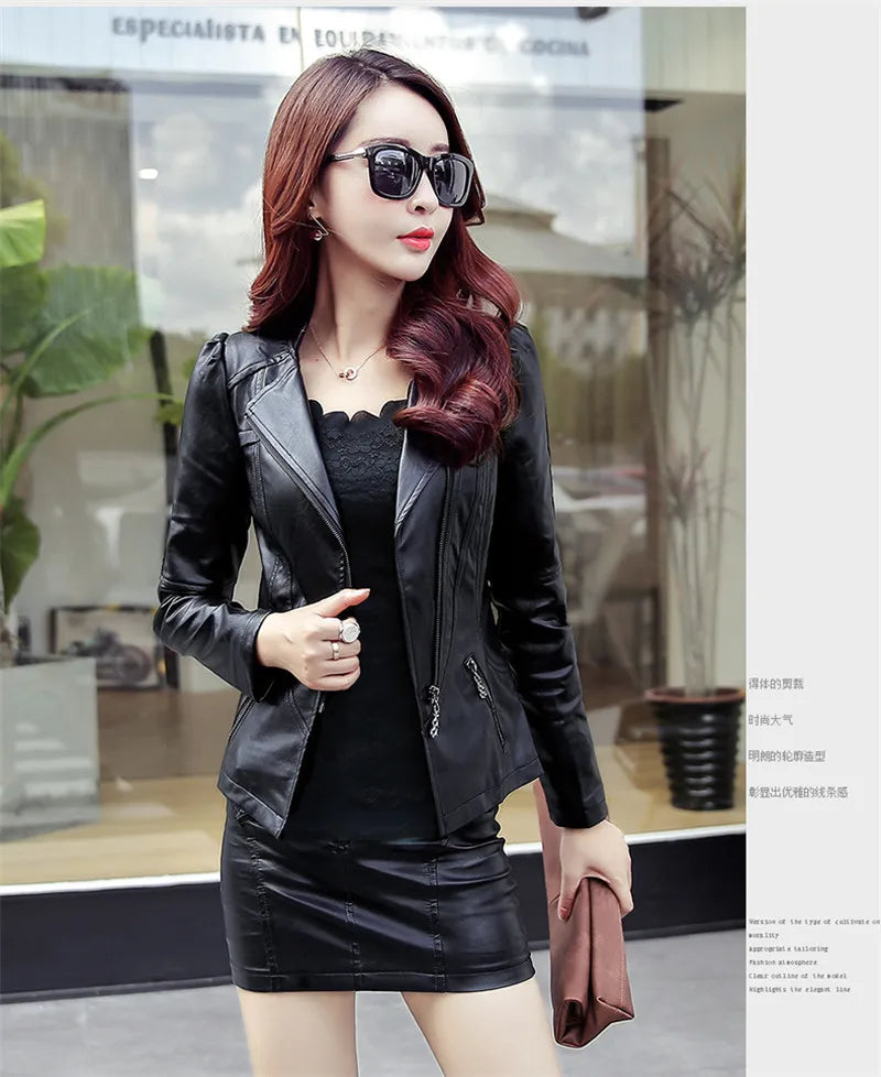 Women's Black Faux Leather Jacket – Zip-Front Biker Style