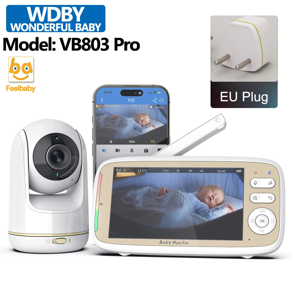 5" WiFi Baby Monitor – PTZ 355°, 3x Zoom, Night Vision, 2-Way Audio, App + Monitor, 22H Battery