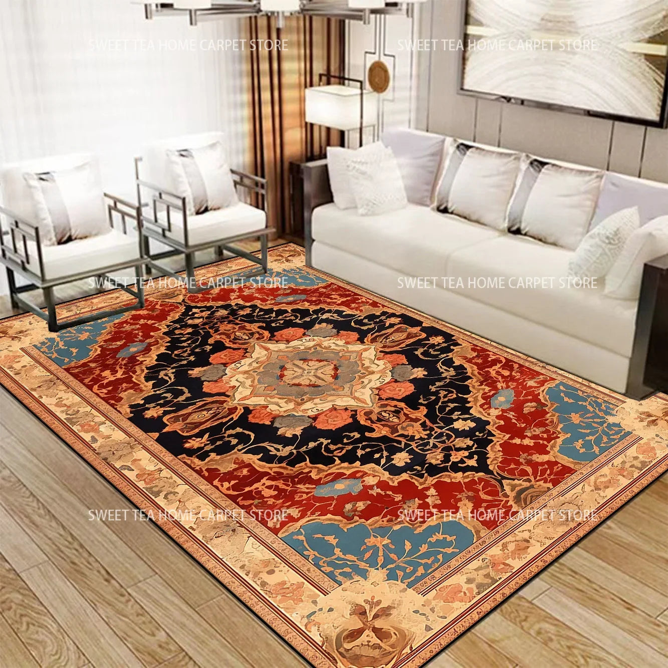 Persian Luxury Red Carpet Living Room Large Size Rug Non-slip Coffee Tables Mat Home Decoration Bedroom Lounge Rug Tapis Salon